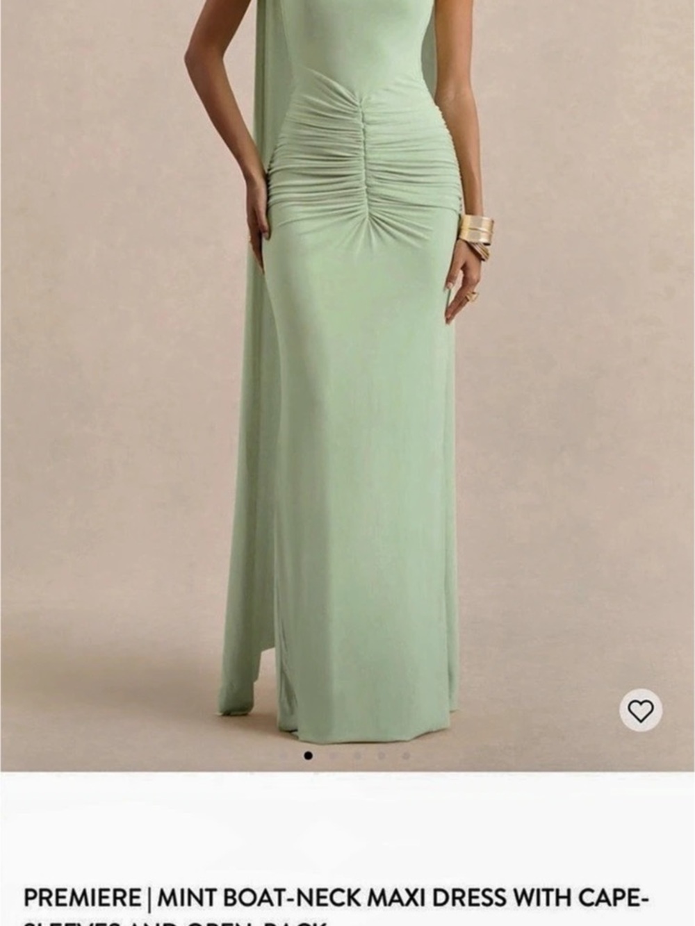 Club L London Mint Boat-Neck Maxi Dress with Cape-Sleeves and Open-Back Maxi